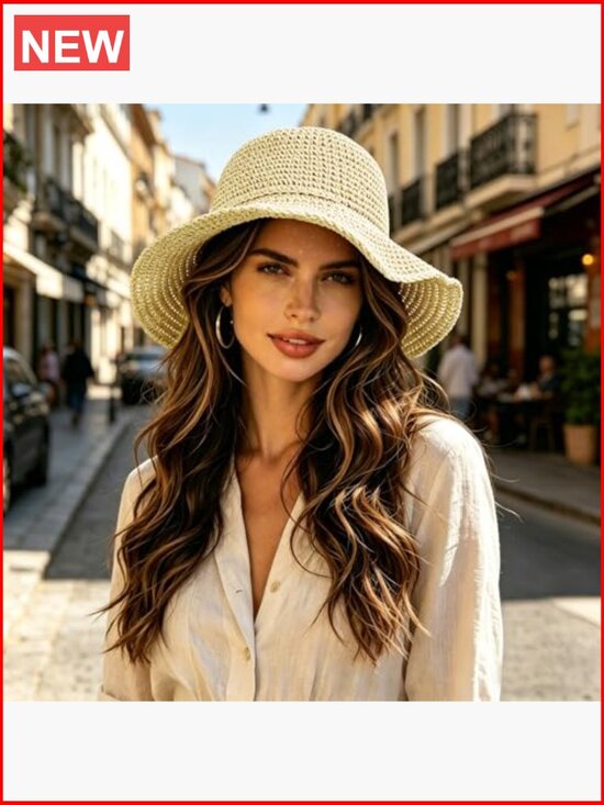 Straw Bucket Hat Wide Brim Foldable Sun Hat for Women main image 4